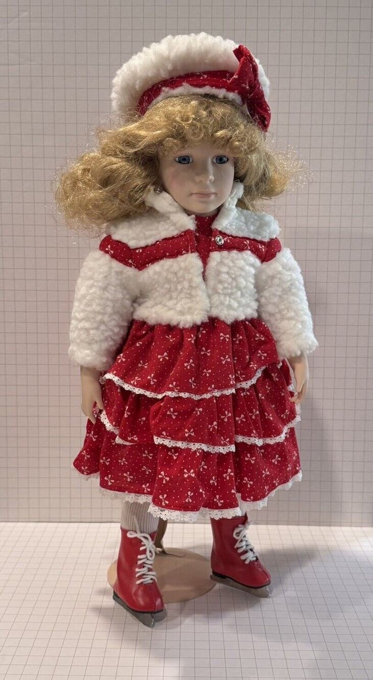 Designs by Yoko 19" Doll Ice Skating Scandinavian Winter Blonde With Box and Tag
